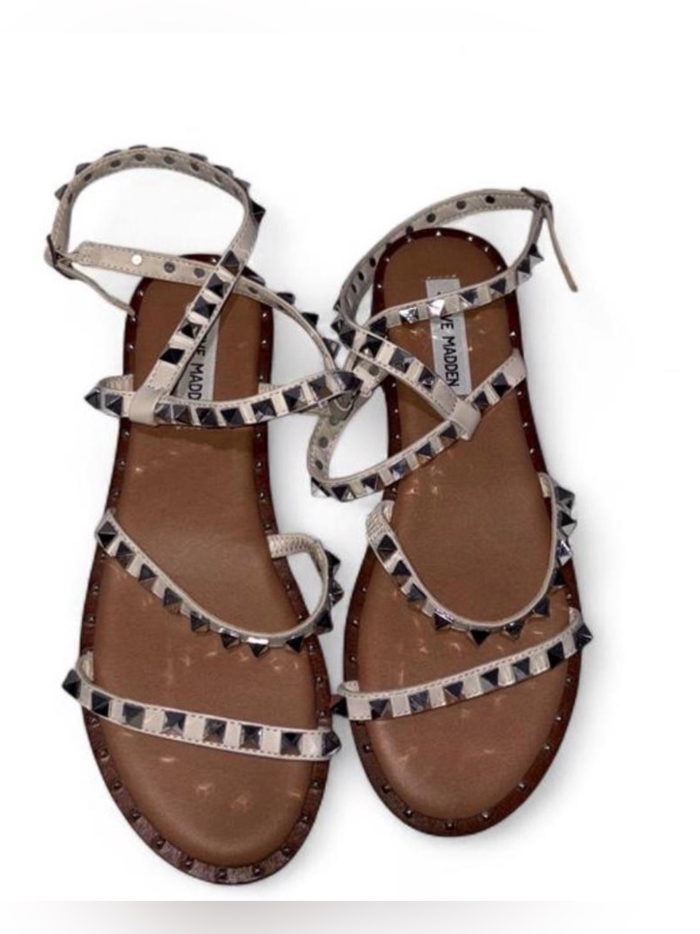 Steve Madden White Studded Strappy Flat Sandals size 7